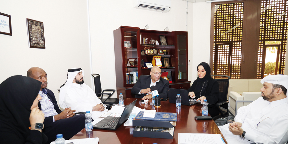 Professor Dr. Ahmed ElZatahry, Dean of the College of Arts and Sciences; Dr. AbdulAziz Al-Mutawa, Associate Dean for Languages, Communication and Translation; Dr. Khalifa Abdulla Alhazaa, Associate Dean for Sciences and Applied Sciences; Muneera Al-Subaiey, Assistant Dean for Students’ Affairs, Prof. Ahmed Ibrahim Abushouk, Associate Dean for Social Sciences and Humanities; Dr. Dana A. Abdulmalik, Associate Professor - Program Coordinator at Physics Faculty.