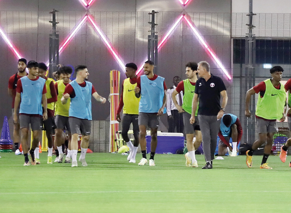 Qatar coach Carlos Queiroz supervises a training session. PIC: Mohamed Farag