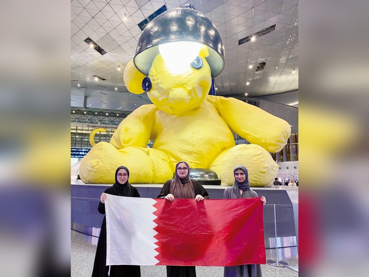 Members of the Qatari debate team at the Hamad International Airport.  