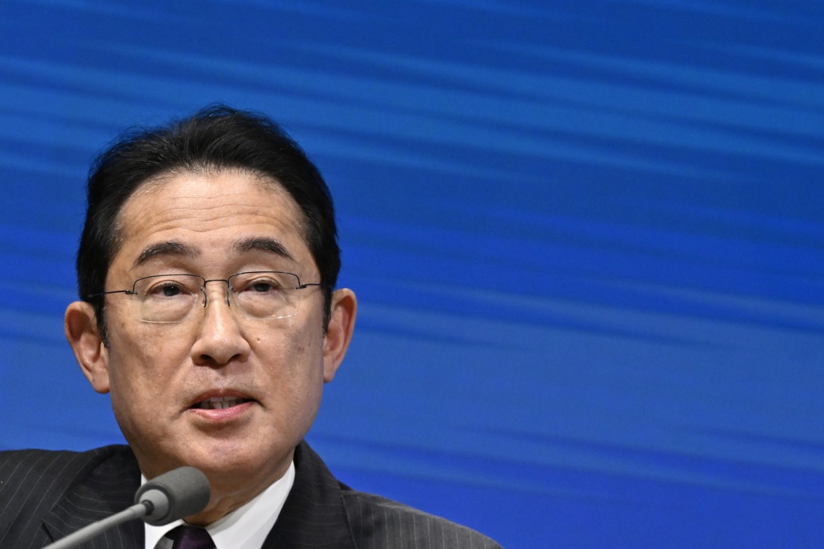 Japan's Prime Minister Fumio Kishida speaks during a press conference as part of the 29th EU-Japan Summit at The European Union Building in Brussels on July 13, 2023. (Photo by John Thys / AFP)