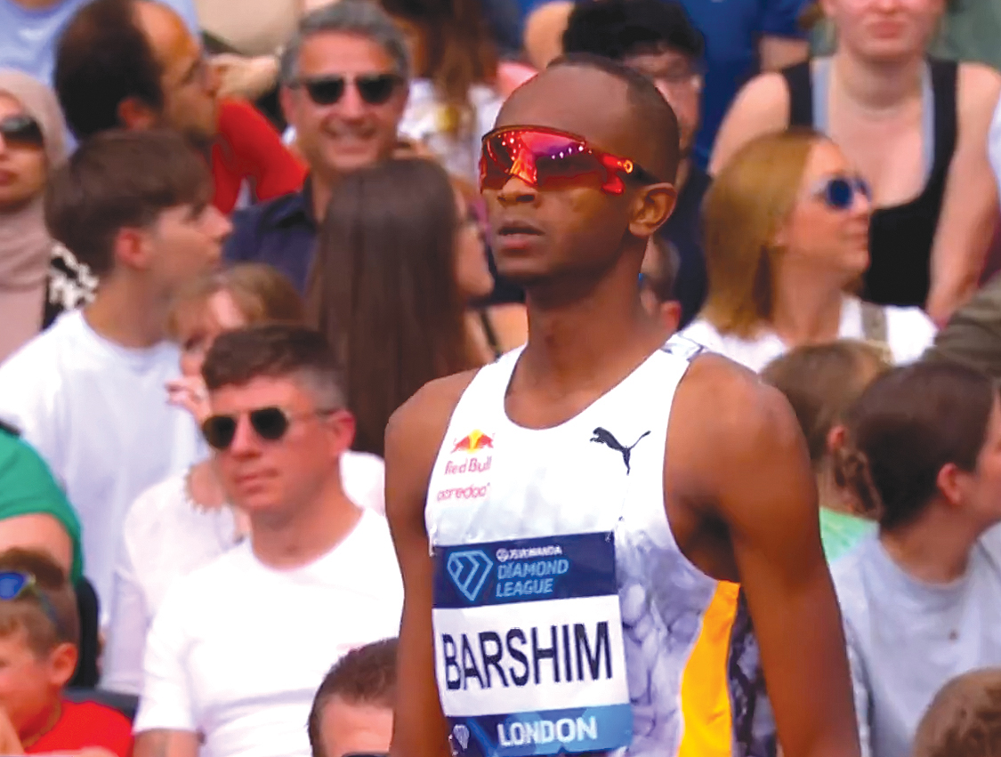 Qatar's Mutaz Barshim prepares for his jump at the Diamond League meeting in London yesterday.