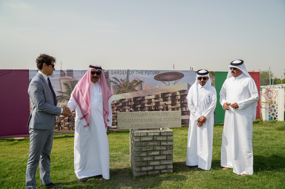 Expo 2023 Doha Commissioner-General Bader Al Dafa (second left) and Ambassador of Italy to Qatar H E Paolo Toschi (left), along with other officials during the ceremony.