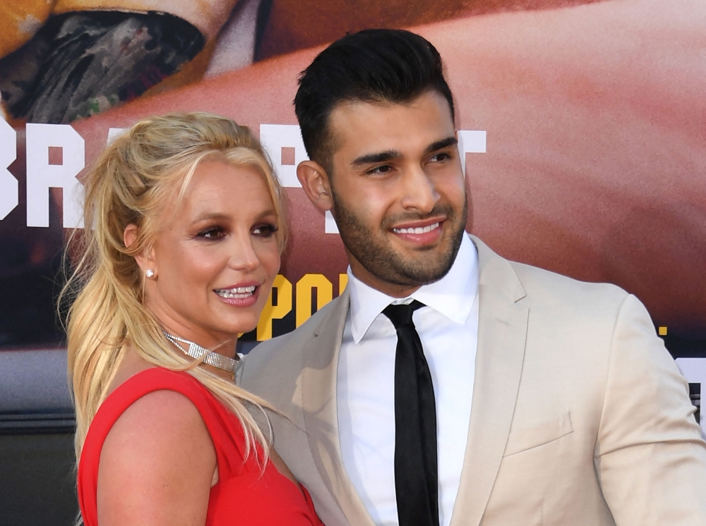 File: US singer Britney Spears and Sam Asghari arrive for the premiere of Sony Pictures' 