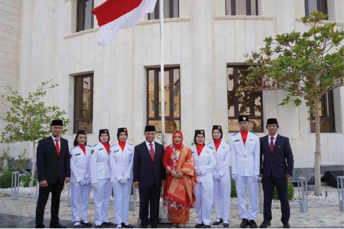 Ambassador of Indonesia H E Ridwan Hassan (fifth left) along with other officials during the celebration of the Indonesia Independence Day at the embassy, yesterday.