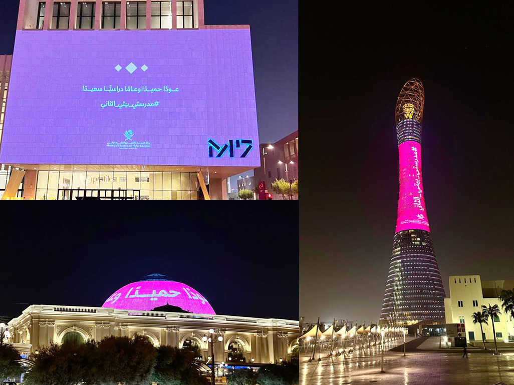 Back to School messages welcoming students back to the classrom displayed on different Qatar landmarks yesterday.