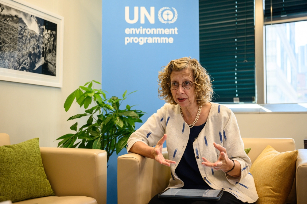 Inger Andersen, Under-Secretary-General of the United Nations and Executive Director of the UN Environment Programme, speaks during an interview at UN headquarters in New York City on September 21, 2023. (Photo by Ed Jones / AFP)