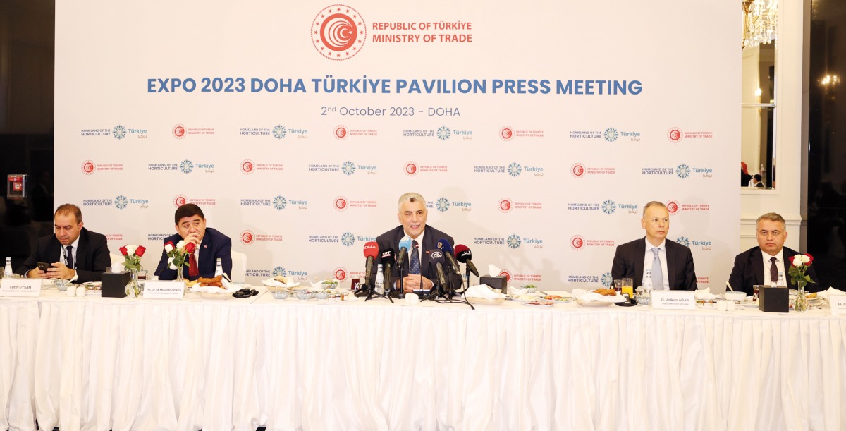 Minister of Trade of the Republic of Turkiye, H E Dr. Omer Bolat; Ambassador of Turkiye to Qatar, H E Dr. Mustafa Goksu; with other officials and dignitaries during the press conference. PIC: Amr Diab 