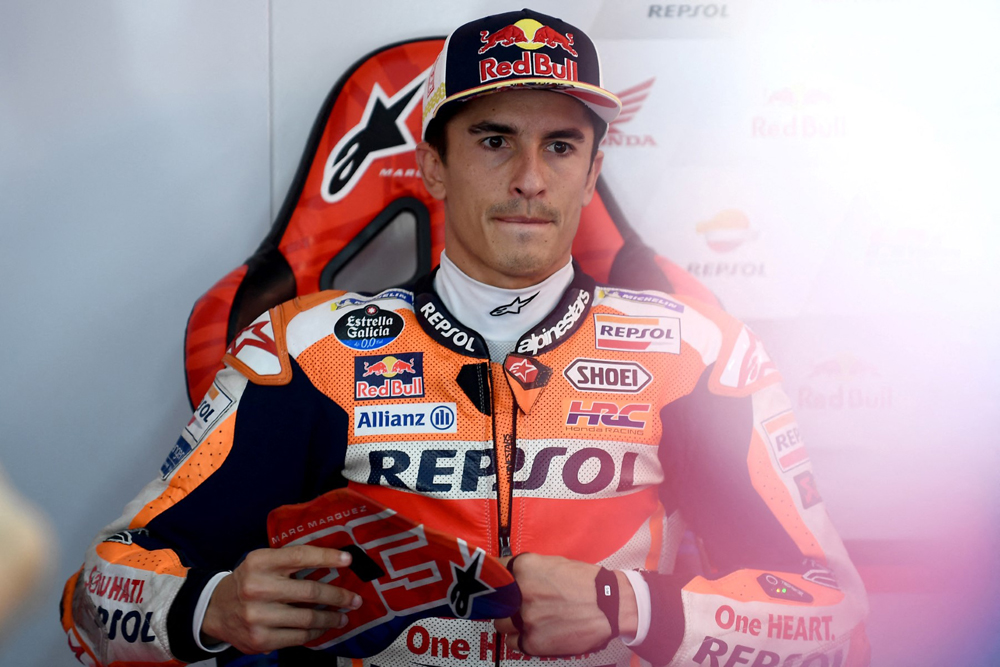 Repsol Honda Team rider Marc Marquez of Spain prepares for the MotoGP class free practice session of the Japanese Grand Prix at the Mobility Resort Motegi in Motegi, Tochigi prefecture on September 29, 2023. Photo by Toshifumi KITAMURA / AFP