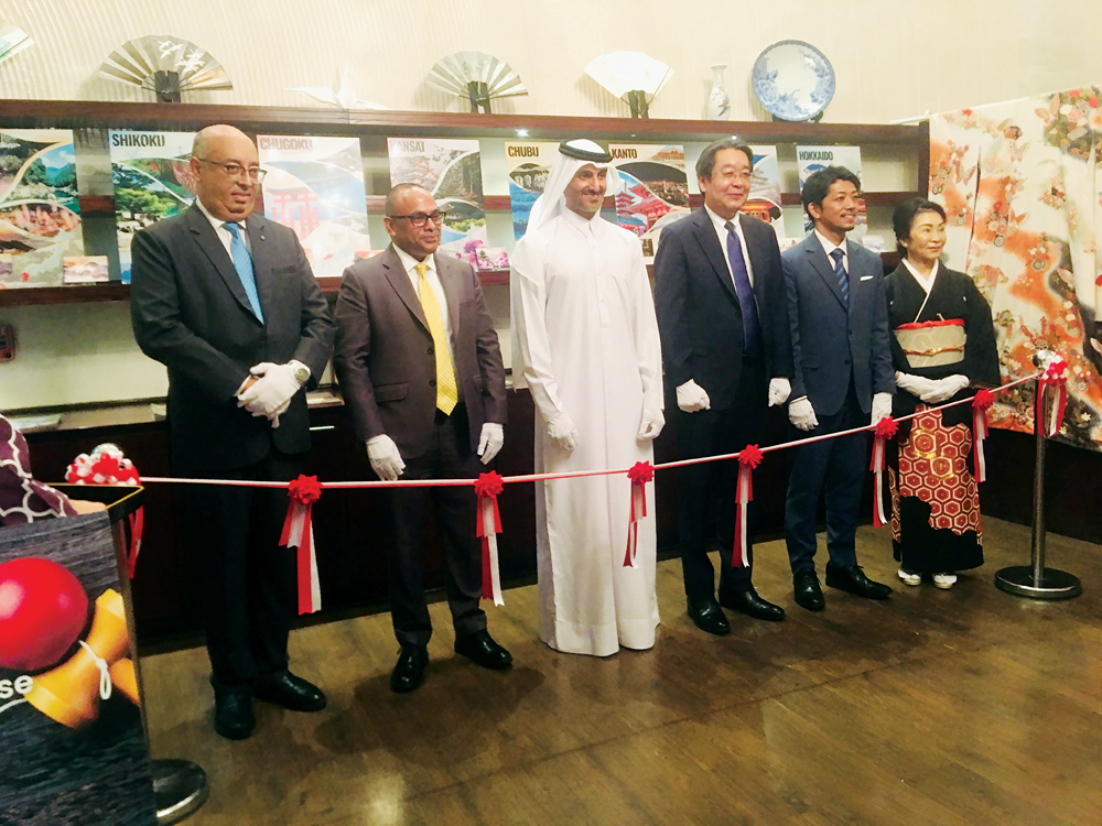 Ambassador of Japan to Qatar H E Satoshi Maeda (third-right) and others inaugurating Japan Travel House. PIC: Ayeni Olusegun/the peninsula