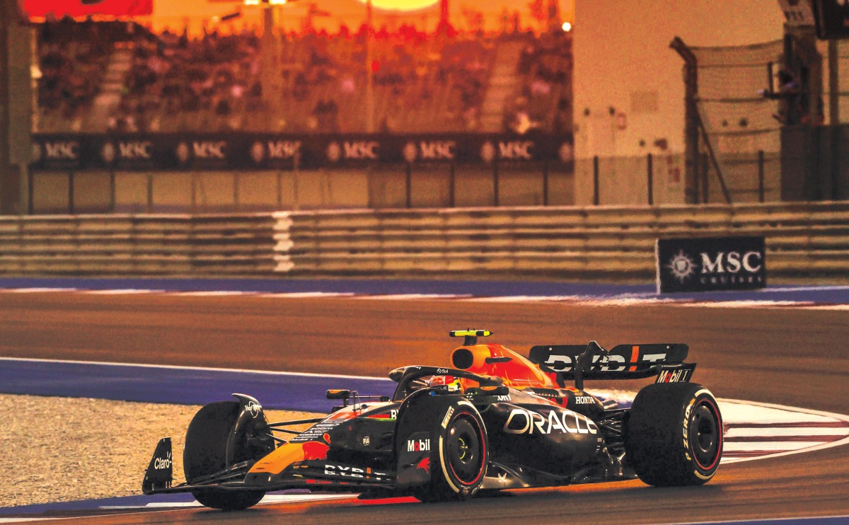 Max Verstappen drives during the first practice session at the Lusail International Circuit, yesterday.