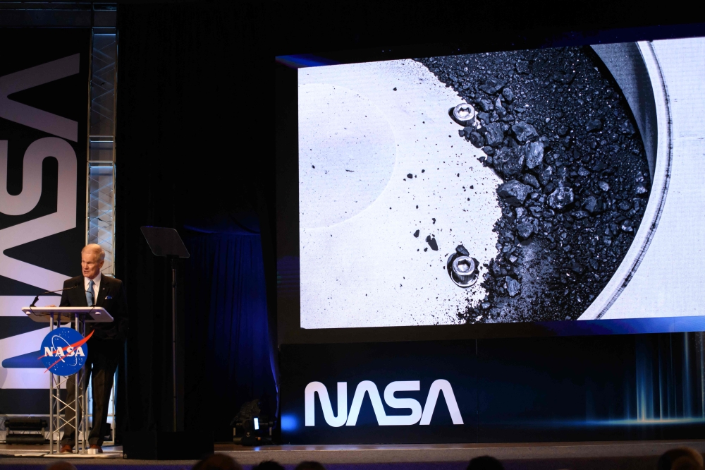 NASA Administrator Bill Nelson speaks during a press conference for the OSIRIS-REx sample unveiling at the Johnson Space Center in Houston, Texas on October 11, 2023. (Photo by Mark Felix / AFP)