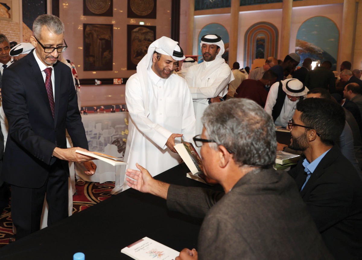 Prof. Dr. Khalid bin Ibrahim Al Sulaiti, General Manager of Cultural Village Foundation, Katara, and Prof. Dr. Mohamed Ould Omar, Director-General of the Arab League Educational, Cultural and Scientific Organisation during the opening of the festival.