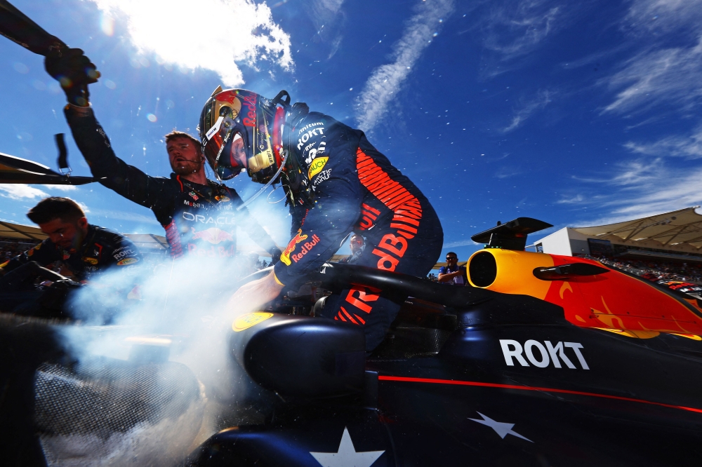 Max Verstappen of the Netherlands and Oracle Red Bull Racing prepares to drive on the grid prior to the F1 Grand Prix of United States at Circuit of The Americas on October 22, 2023 in Austin, Texas. (Photo by Mark Thompson/Getty Images/AFP)