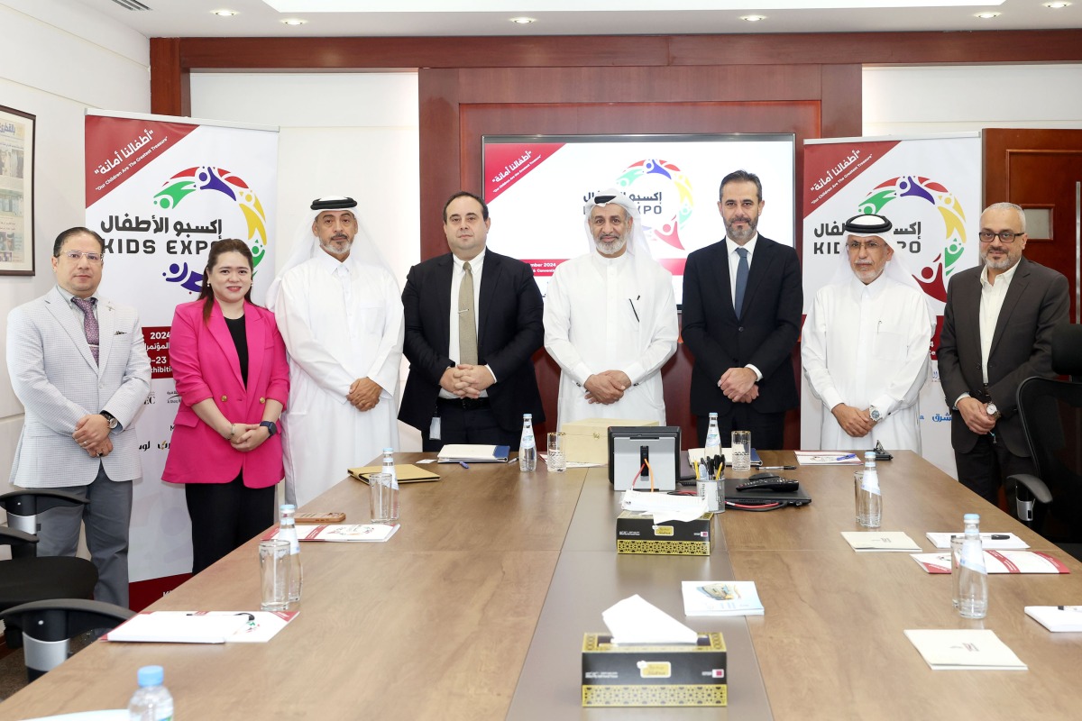 CEO of Dar Al Sharq Group Abdul Latif Abdullah Al Mahmoud (fourth right), Deputy CEO of Dar Al Sharq and Editor-in-Chief of Al Sharq Jaber Al Harami (second right) and Acting Chief Executive Officer of DECC & QBEC Michael Michael (third right) with other officials at the event.

