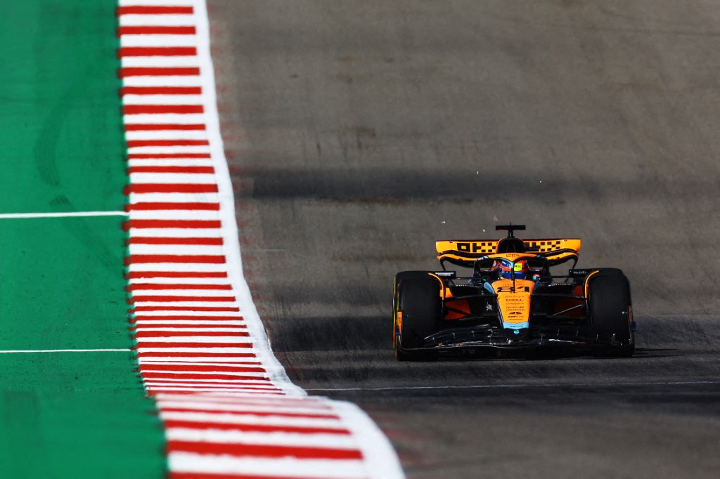 Oscar Piastri of Australia driving the (81) McLaren MCL60 Mercedes on track during practice ahead of the F1 Grand Prix of United States at Circuit of The Americas on October 20, 2023 in Austin, Texas. Mark Thompson/Getty Images/AFP