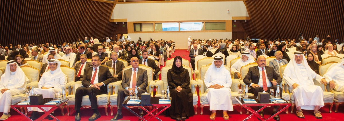 Minister of Public Health H E Dr. Hanan Mohamed Al Kuwari  (centre) along with other officials during the conference.