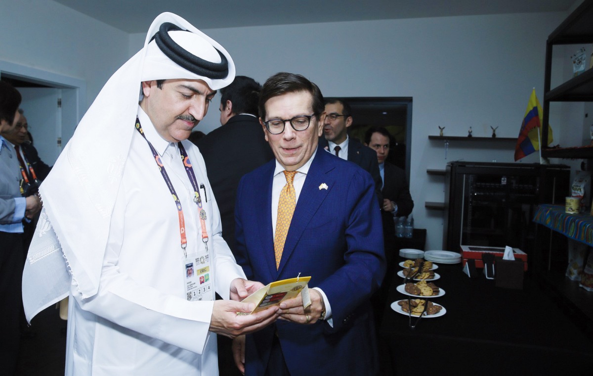 Ambassador of Ecuador to Qatar, H E Pascual Del Cioppo with Secretary-General of the National Committee for hosting Expo 2023 Doha, Mohammed Ali Al Khouri. Pic :  Rajan Vadakkemuriyil