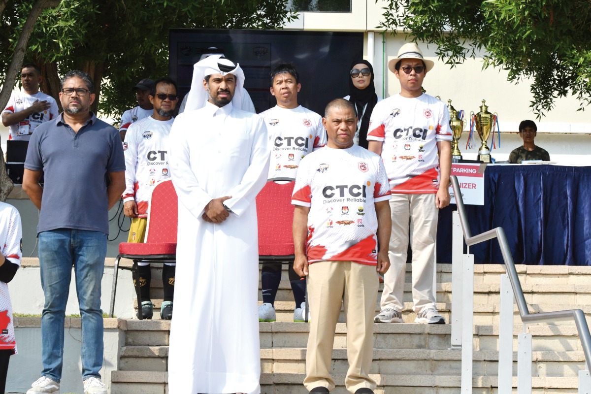 Ambassador of Indonesia to Qatar H E Ridwan Hassan (right) along with other officials before the football match.