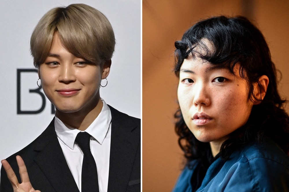 This combination image of two file photos created on November 16, 2023 shows South Korean K-pop boy band BTS member Jimin (L), whose legal name is Park Ji-min, during a photo session in Seoul on November 20, 2020; and Korean-born, France-based actress Park Ji-min (R) during a photo session in Paris on January 5, 2023. Photo by Christophe ARCHAMBAULT and Jung Yeon-je / AFP