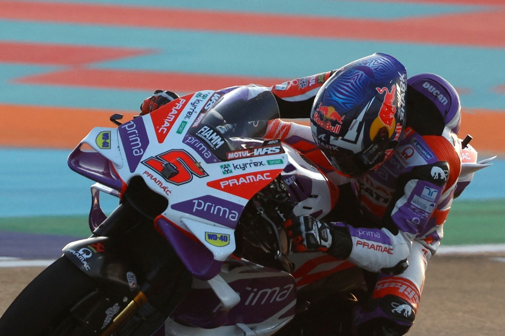 Prima Pramac Racing's French rider Johann Zarco competes during the free practice session ahead of the Moto GP Grand Prix of Doha at the Losail International Circuit, in the city of Lusail on November 17, 2023. (Photo by Karim Jaafar / AFP)