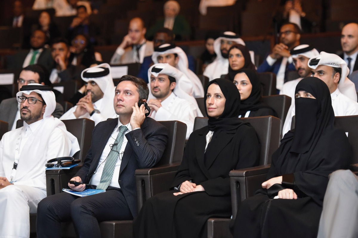 Minister of Education and Higher Education H E Buthaina bint Ali Al Nuami (second right) and Deputy Foreign Minister of Azerbaijan H E  Yalchin Rafiyev, (third right) with other dignitaries during closing session.