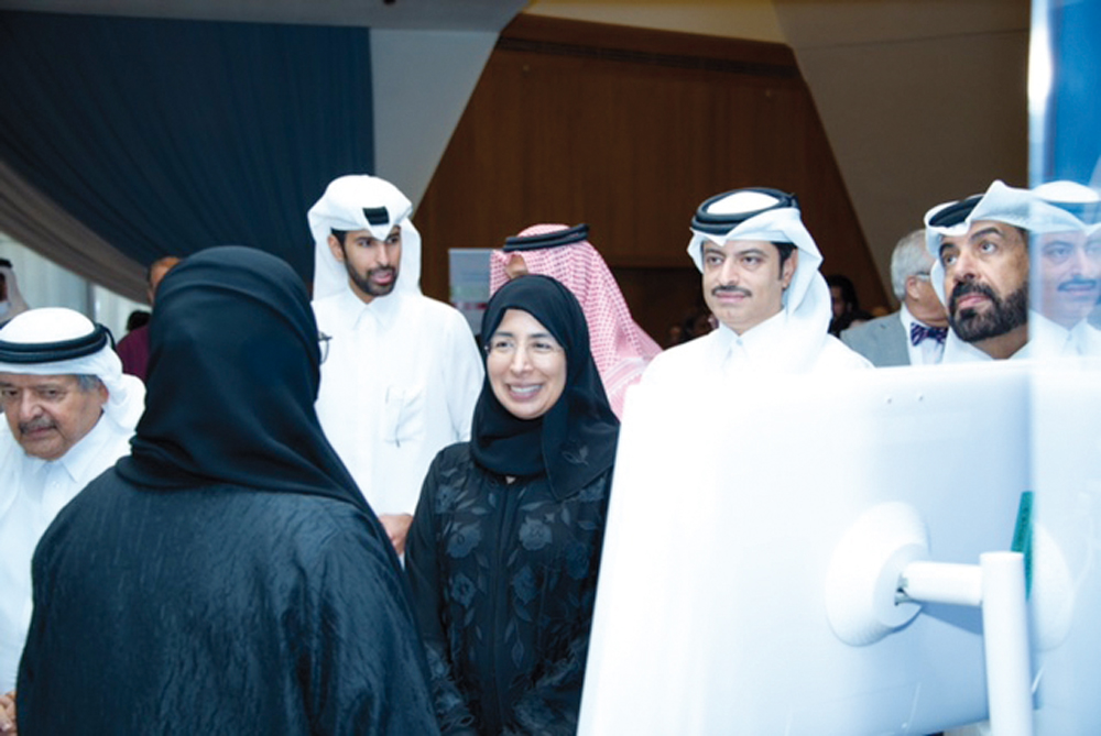 Minister of Public Health H E Dr. Hanan Al Kuwari and Director of the Non-Communicable Diseases Prevention Department at the Ministry Dr. Sheikh Mohamed bin Hamad Al Thani during the conference. 