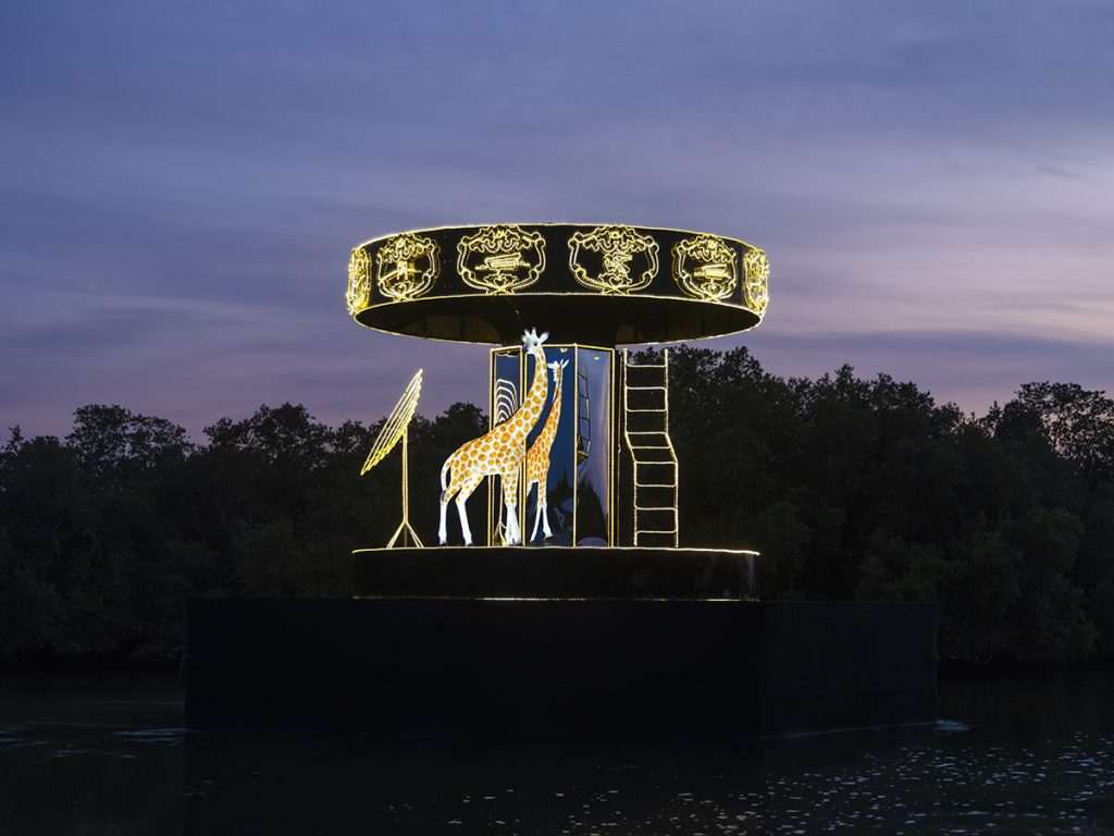 From Dawaran (2023), a trio of installation by Ayesha Hadhi, Rawda al Ketbi and Shaikha al Ketbi, floating in Abu Dhabi's eastern mangroves.