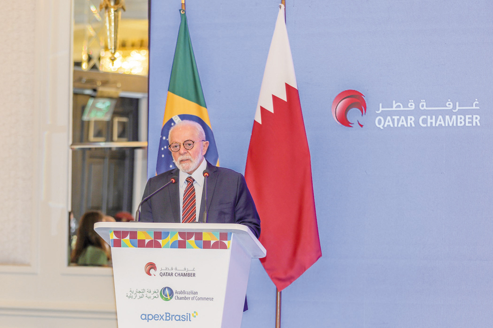 President of the Federative Republic of Brazil H E Luiz Inacio Lula da Silva addressing the Qatari-Brazilian Business Forum, yesterday.