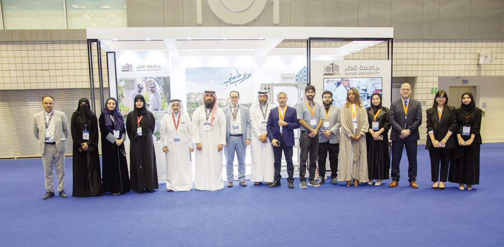 President of QU, Dr. Omar Mohd A Al Ansari (fifth left); Vice President for Research and Graduate Studies at QU Professor Mariam Al Maadeed (fourth left) with other officials during the 17th Annual GPCA Forum. 