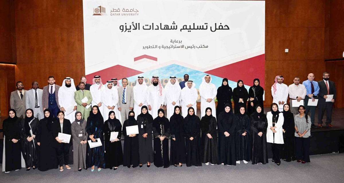 Qatar University President Dr. Omar Al Ansari and other officials at the event. 