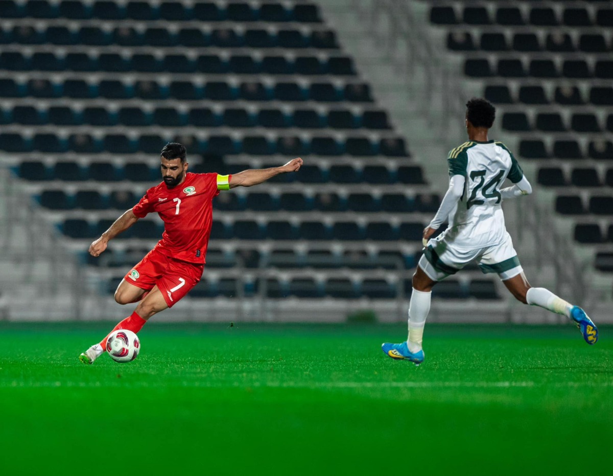 Action during the friendly match between Saudi Arabia and Palestine at Al Wakrah SC Stadium yesterday.