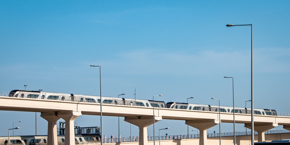 File photo of six-carriage Doha Metro trains running on the Red Line