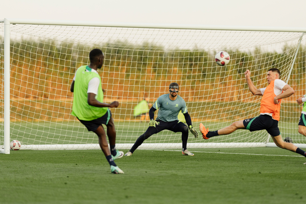 Australia players during a training session ahead of tomorrow's Group B opener against India. Pic: Twitter/@Socceroos