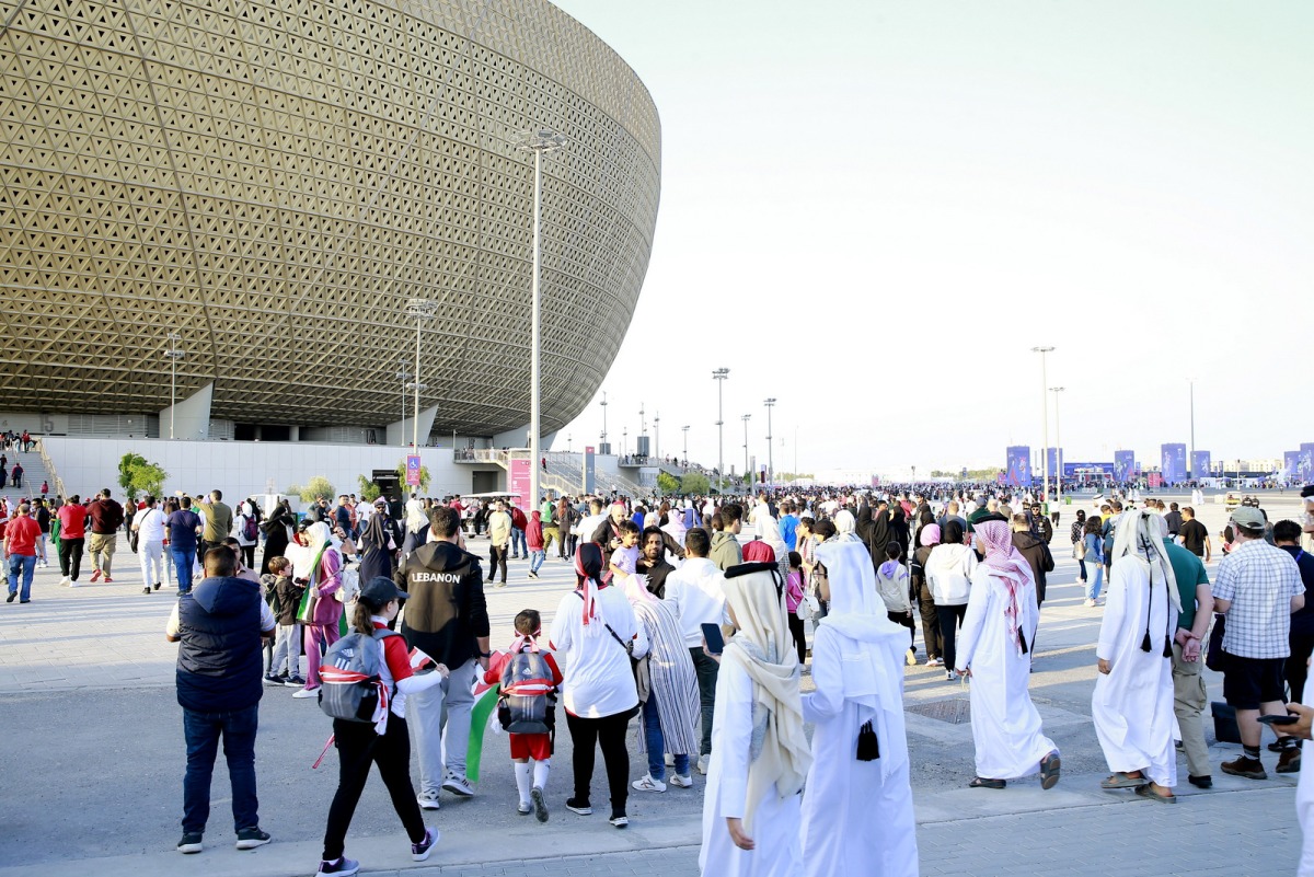 Fans head to Lusail Stadium for the opening ceremony of AFC Asian Cup on January 12, 2024. 