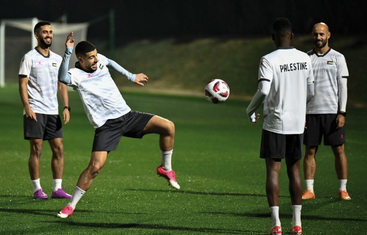 Palestine players gear up for their opening match against Iran.