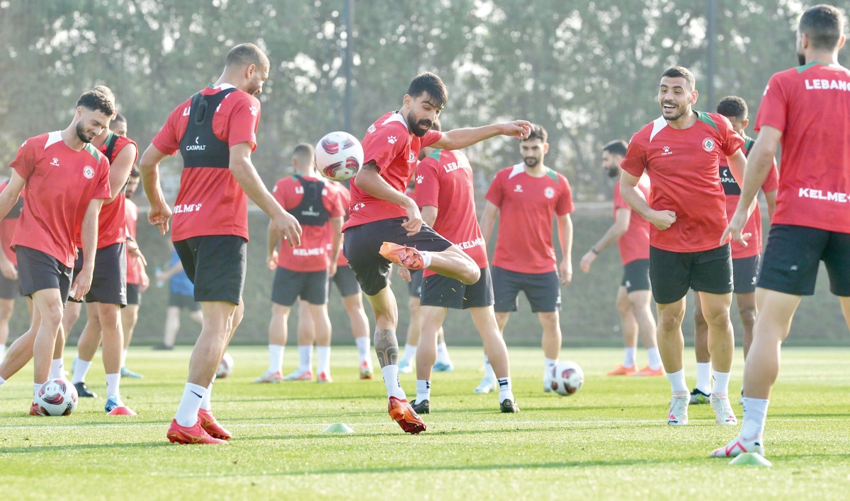 Lebanon players take part in a training session ahead of the match.