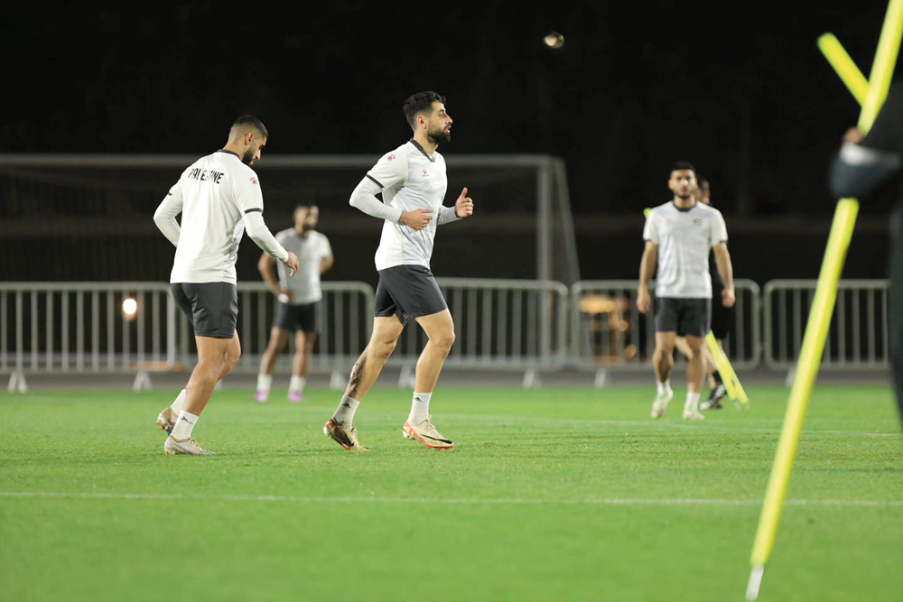 Palestine players during a training session. 