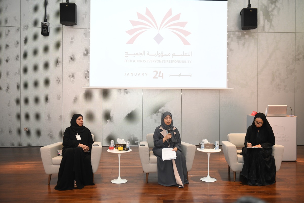 (From left to right) Dr Sharifa Al Emadi, CEO, Doha International Family Institute; Maryam Al Hajri, Executive Director of Partnerships QF’s Pre-University Education Strategy; and  Alya Al Suwaidi, Senior Media Relations Specialist at QF during the press conference held yesterday to announce International Education Day activities. Pic by Amr Diab