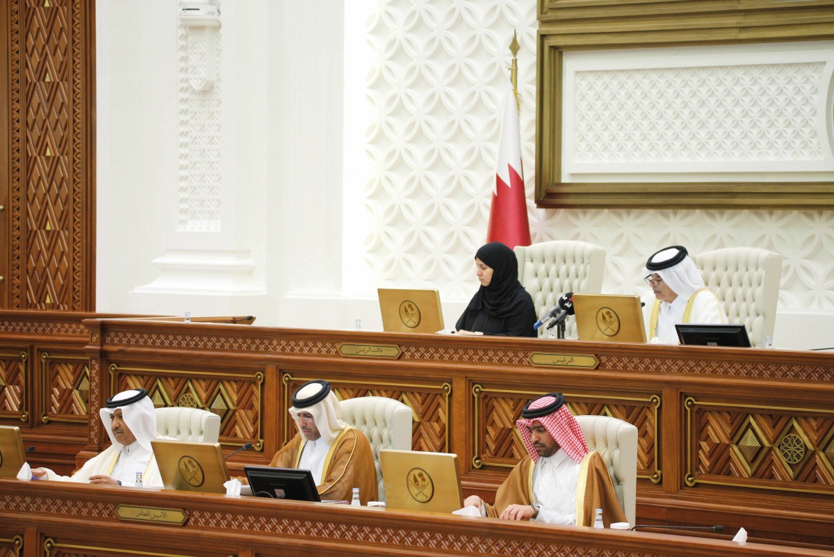 Shura Council Speaker H E Hassan bin Abdullah Al Ghanim chairing the Council’s meeting yesterday.
