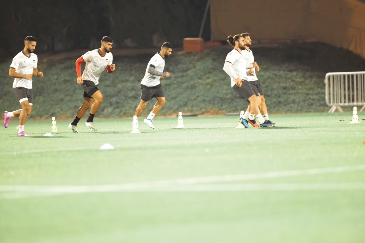 Palestine players during a training session.