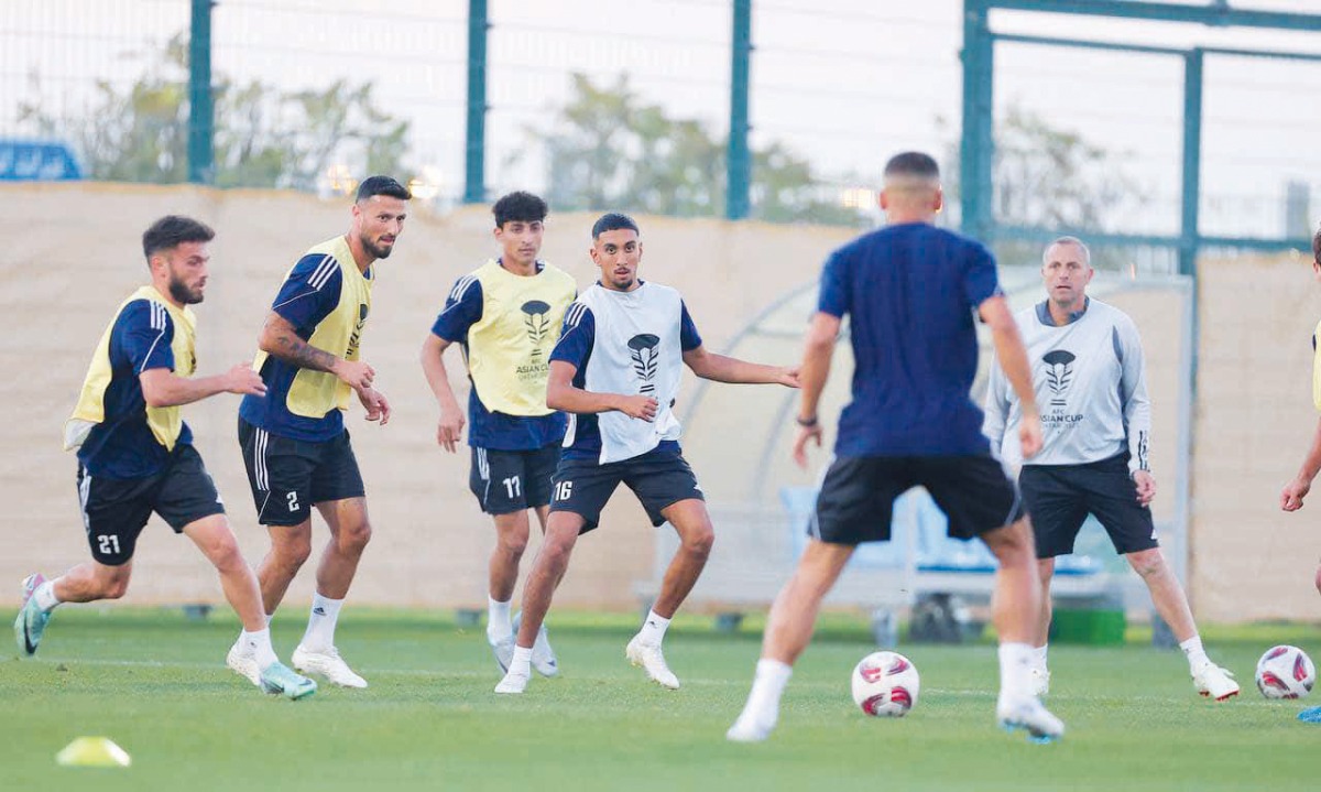 Iraq players during a trainig session, yesterday.