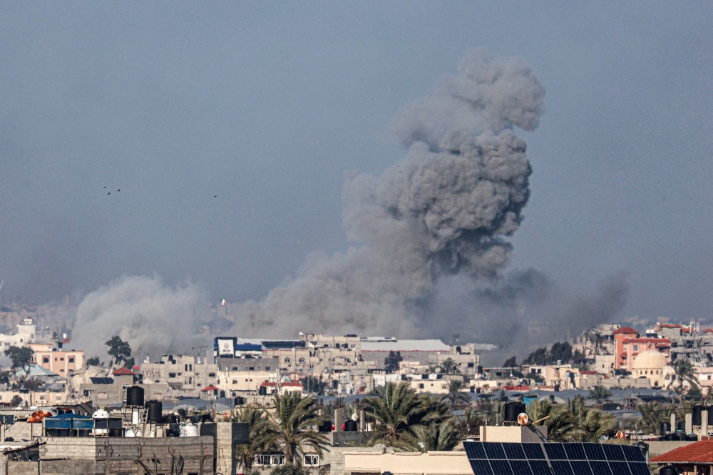 Smoke billows after an Israeli strike in Rafah in the southern Gaza Strip on January 26, 2024. Photo by AFP