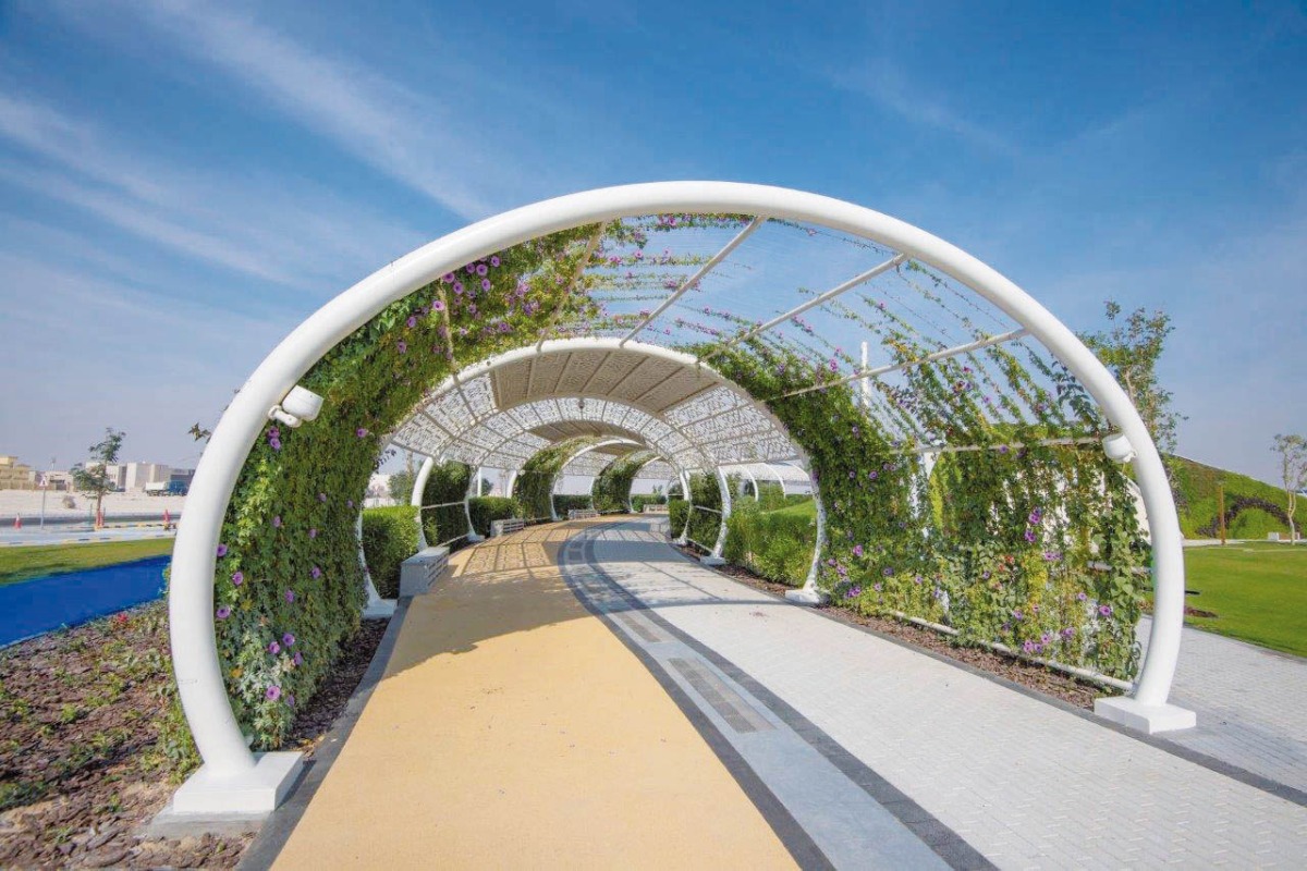 A walking and jogging track in Al Gharrafa Park. 