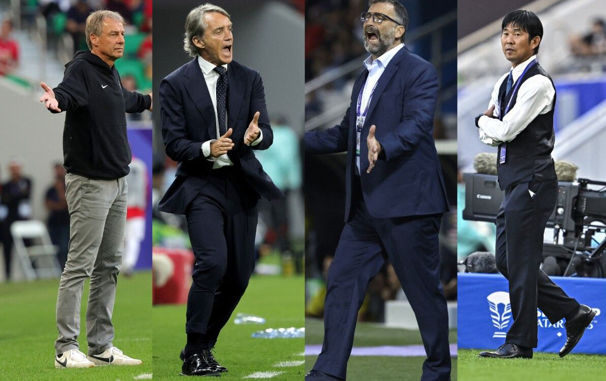 From left: Jurgen Klinsmann, Roberto Mancini, Antonio Pizzi, and Hajime Moriyasu 