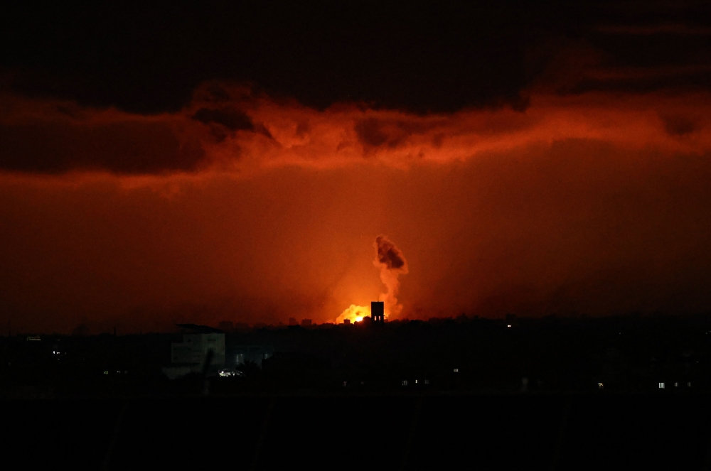 Smoke and flames rise in Rafah in the southern Gaza Strip during Israeli bombardment on January 29, 2024. (Photo by AFP)
