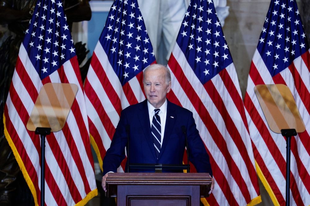 US President Joe Biden gives remarks during the annual National Prayer Breakfast in Statuary Hall in the US Capitol in Washington, on February 01, 2024. (Photo by Anna Moneymaker/Getty Images/AFP)