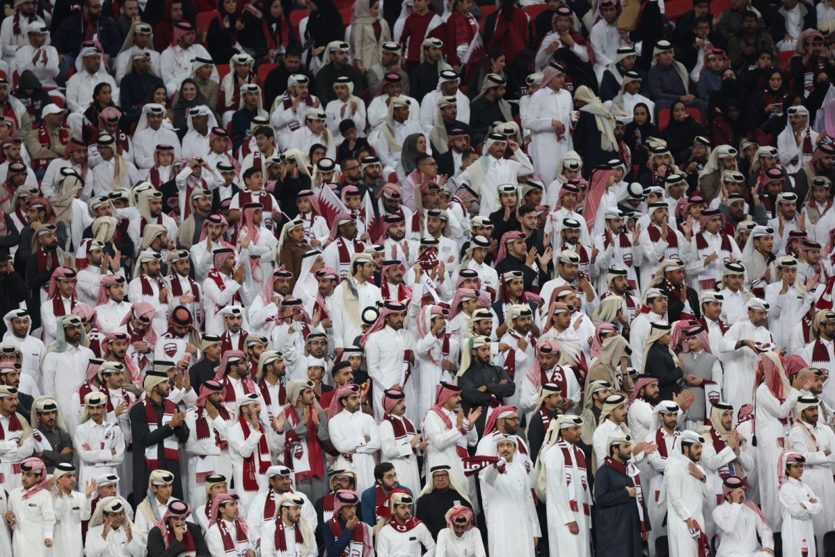 Qatar fans during the home team's quarter-final against Uzbekistan at Al Bayt Stadium on Saturday.  