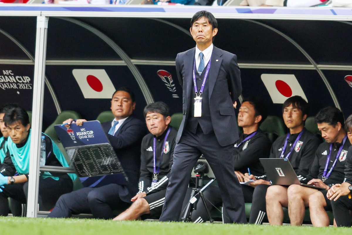 Japan coach Hajime Moriyasu reacts during the quarter-final against Iran on Saturday.