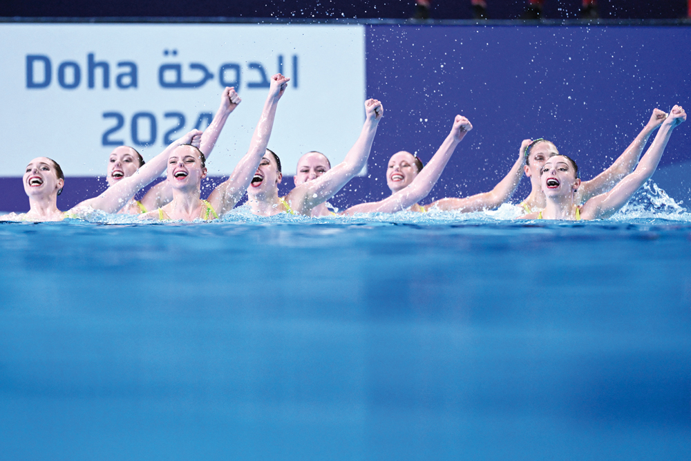 Team Canada competes in the preliminary round of the team technical artistic swimming event. 