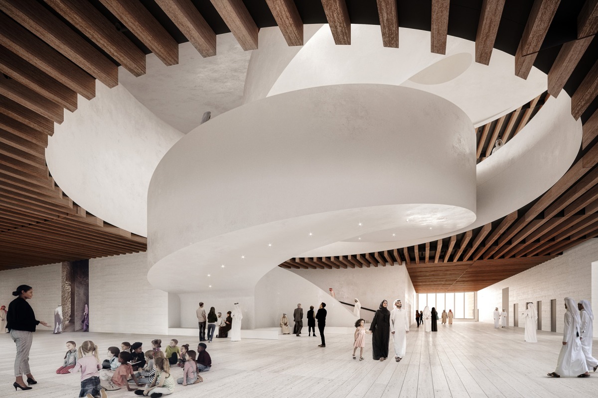 Lusail Museum, central staircase leading to exhibition spaces. Herzog & de Meuron / Qatar Museums